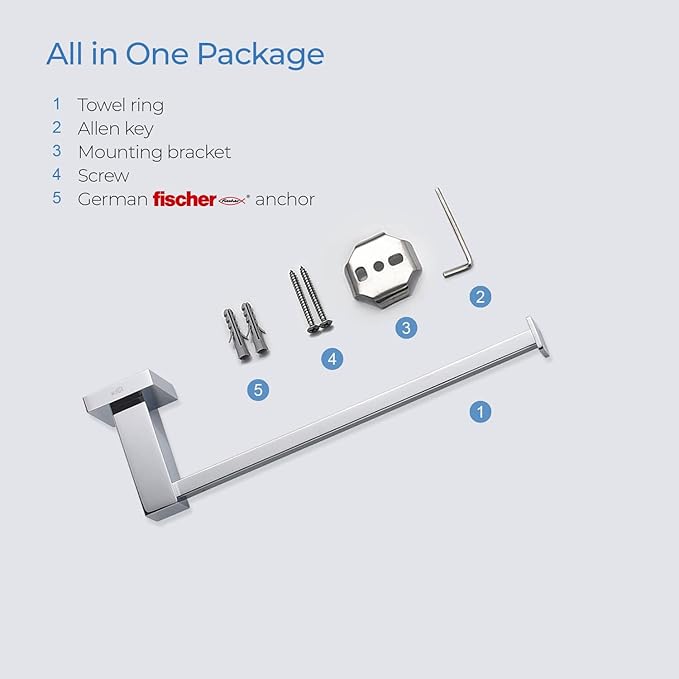 KIBI Cube 10 Inch Hand Towel Bar in Chrome Finish | Solid Brass, Wall Mounted, Rust-Resistant Finish Bathroom Towel Holder for Bathroom, Kitchen, Washroom | Modern & Durable Design (KBA1503CH)