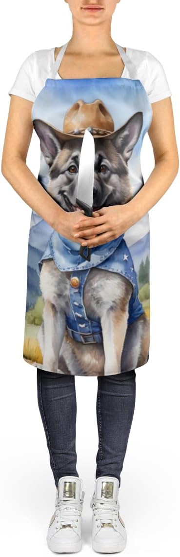 Caroline's Treasures Norwegian Elkhound Cowboy Welcome Apron Cooking Kitchen Server Baking Crafts Gardening for Adult Women Men, Unisex, Large, Multicolor
