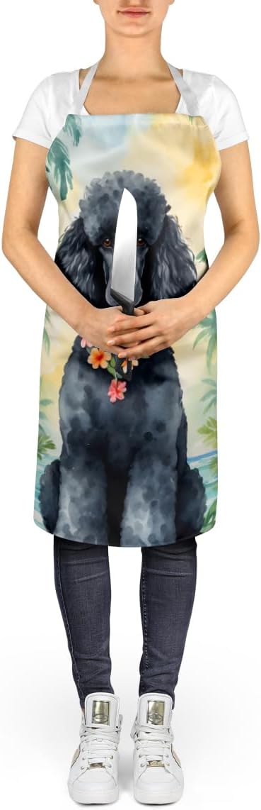 Caroline's Treasures Black Poodle Luau Apron Cooking Kitchen Server Baking Crafts Gardening for Adult Women Men, Unisex, Large, Multicolor