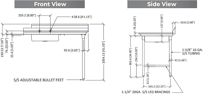 Empura 36" Wide Stainless Steel Soiled Dishtable with Backsplash | Straight Design Right Hand Side Commercial Worktop table for Restaurant Diner Cafeteria Kitchen | 36"W x 30"D x 41.5"H, 16 Gauge, NSF