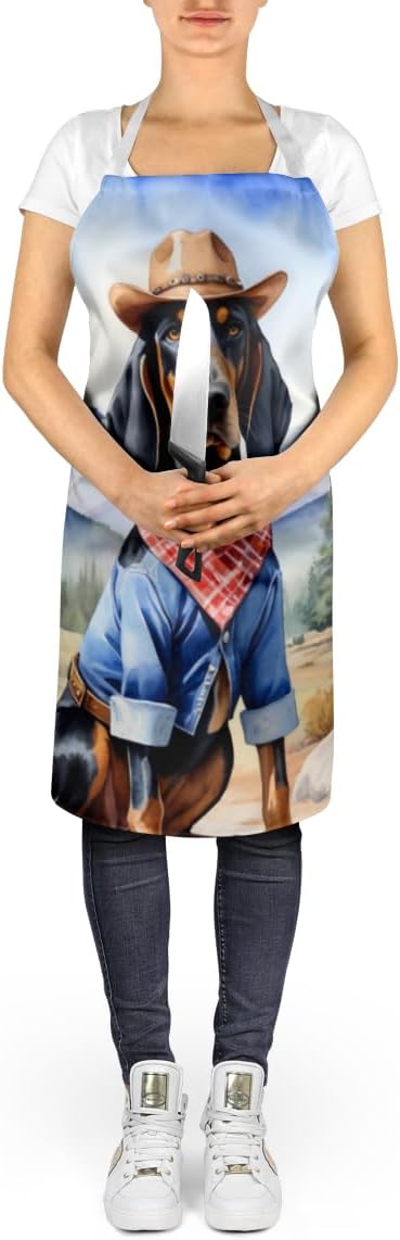 Caroline's Treasures Black and Tan Coonhound Cowboy Welcome Apron Cooking Kitchen Server Baking Crafts Gardening for Adult Women Men, Unisex, Large, Multicolor