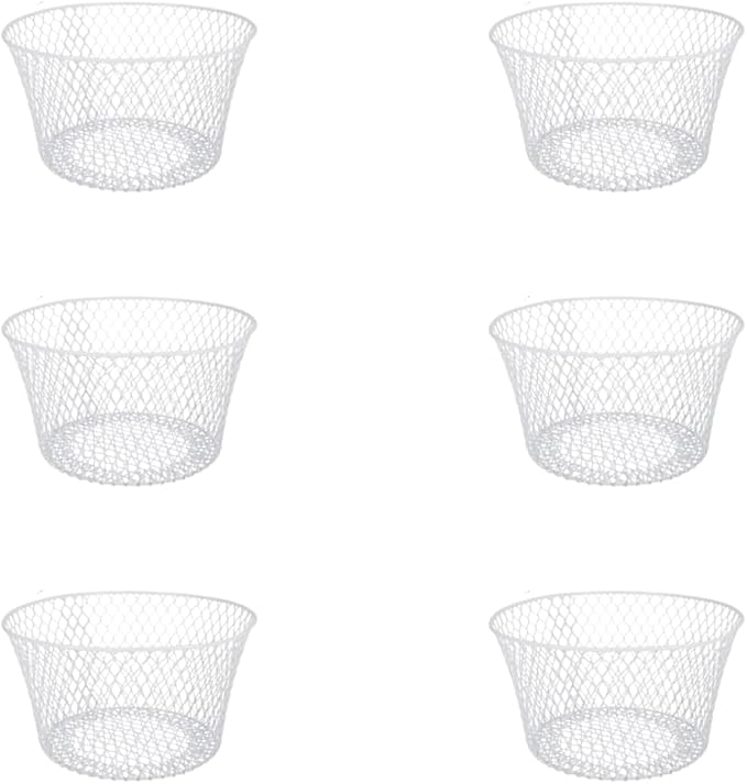 Generic SOL MAR White Coated Round Wire Basket 6 Pack - Versatile Metal Wire Baskets Centerpieces Floral Arrangements Everyday Decor Office School Classroom Garden Summer Bonus Item Jested