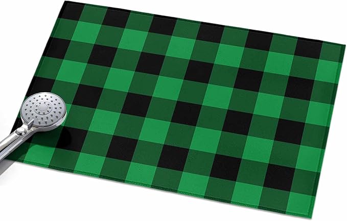 Area Rug 2x3ft, St. Patrick's Day Lucky Green Black Plaid Washable Rugs for Living Room Bedroom, Buffalo Lattice Soft Non-Slip Area Rugs Rectangle Floor Carpet for Dining Room