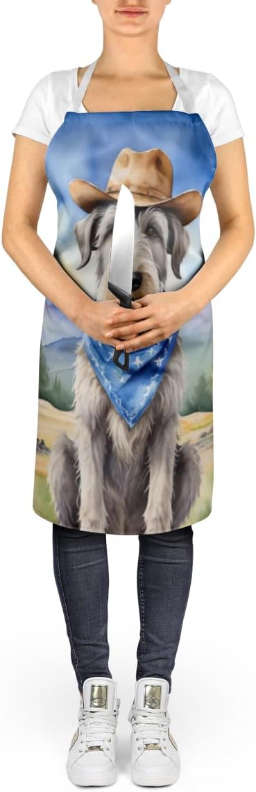 Caroline's Treasures Irish Wolfhound Cowboy Welcome Apron Cooking Kitchen Server Baking Crafts Gardening for Adult Women Men, Unisex, Large, Multicolor