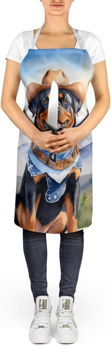 Caroline's Treasures Rottweiler Cowboy Welcome Apron Cooking Kitchen Server Baking Crafts Gardening for Adult Women Men, Unisex, Large, Multicolor
