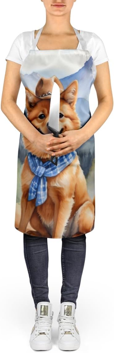Caroline's Treasures Finnish Spitz Cowboy Welcome Apron Cooking Kitchen Server Baking Crafts Gardening for Adult Women Men, Unisex, Large, Multicolor