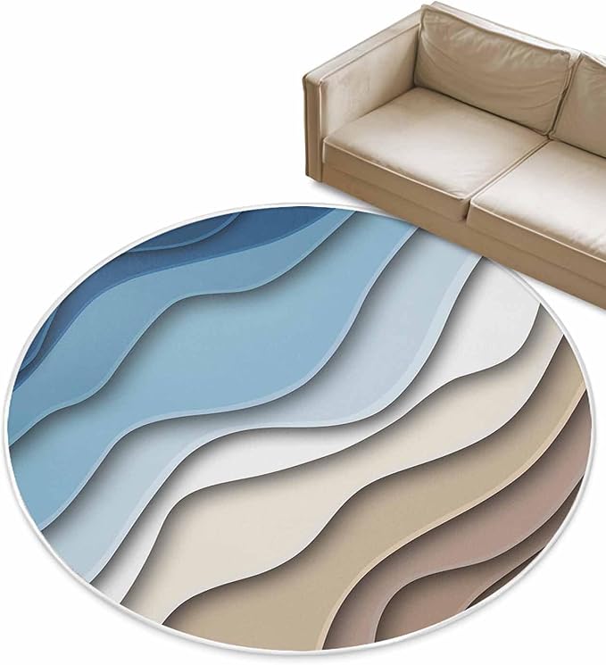 Round Area Rug,Blue Gradient Abstract Geometric Circle Living Room Rug Non-Slip Rugs Indoor Carpet,Water Ripple Stripe Modern Art Soft Comfort Rugs for Bedroom KidsRoom Nursery