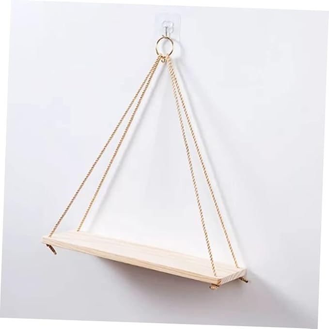 Unomor 2pcs Hanging Rope Shelf Wooden Basket Storage Rack for Wire Shelf Flower Pot Organizing
