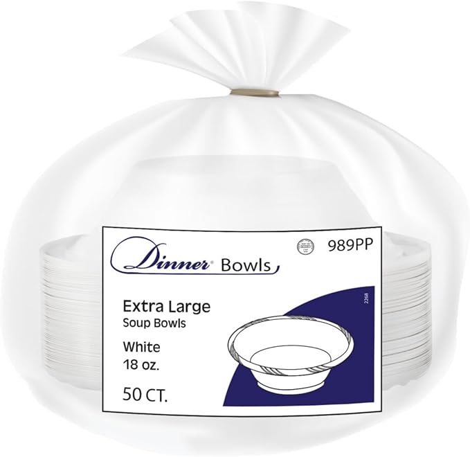 Blue Sky 50 Count Disposable Plastic Bowls, 18 oz., White
