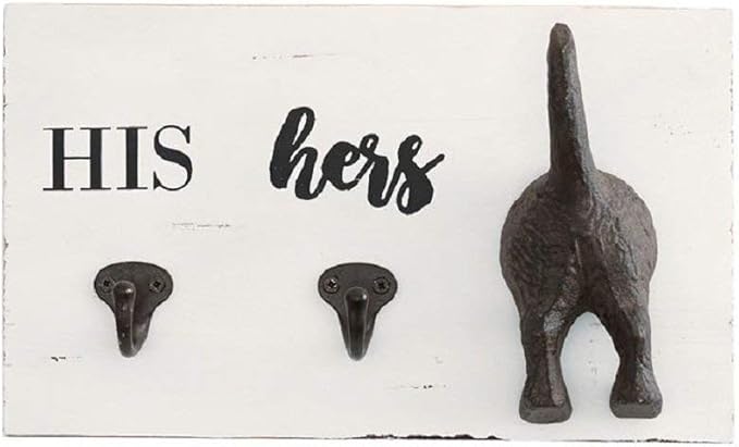Mud Pie HIS, HERS & PUP WALL HOOK, White, Brown, 2.00" x 11.00"