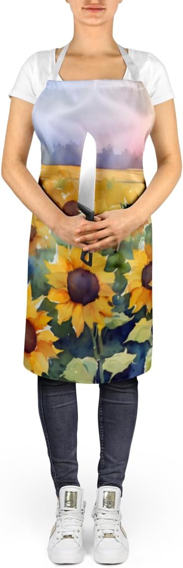 Caroline's Treasures Sunflowers in Watercolor Apron Cooking Kitchen Server Baking Crafts Gardening for Adult Women Men, Unisex, Large, Multicolor