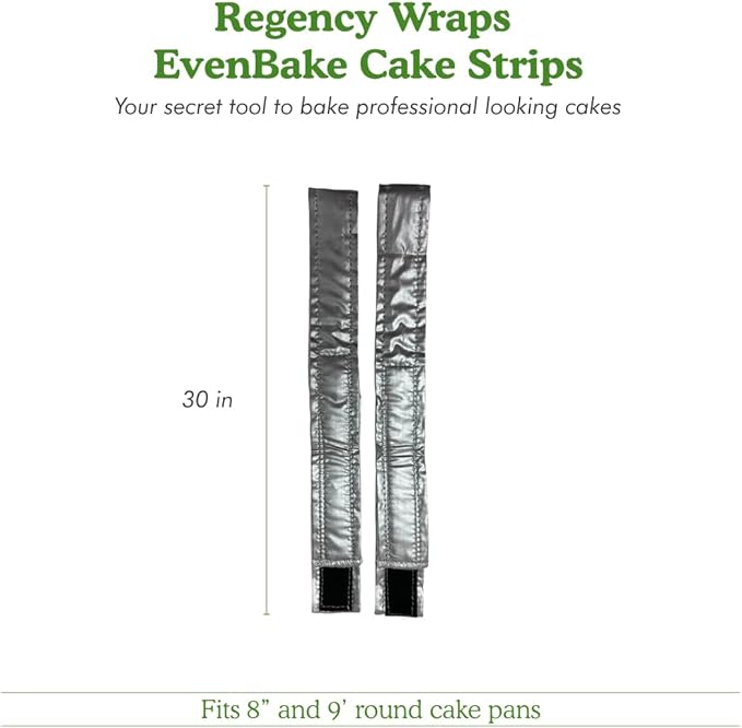Regency Wraps EvenBake CakeStrips, Aluminized Cotton Band with Secure Velcro-like Closure to Create Moist, Even Layers, Pack of 2, Silver, 30", fit 8-9" cake pans