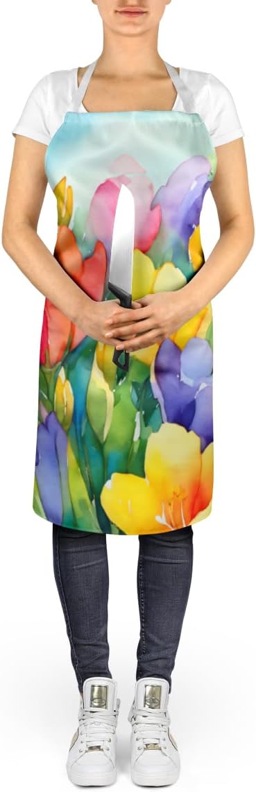 Caroline's Treasures Freesias in Watercolor Apron Cooking Kitchen Server Baking Crafts Gardening for Adult Women Men, Unisex, Large, Multicolor