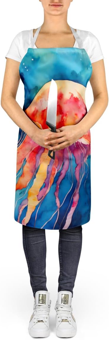 Caroline's Treasures Jellyfish Apron Cooking Kitchen Server Baking Crafts Gardening for Adult Women Men, Unisex, Large, Multicolor