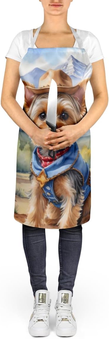 Caroline's Treasures Yorkshire Terrier Yorkie Cowboy Welcome Apron Cooking Kitchen Server Baking Crafts Gardening for Adult Women Men, Unisex, Large, Multicolor