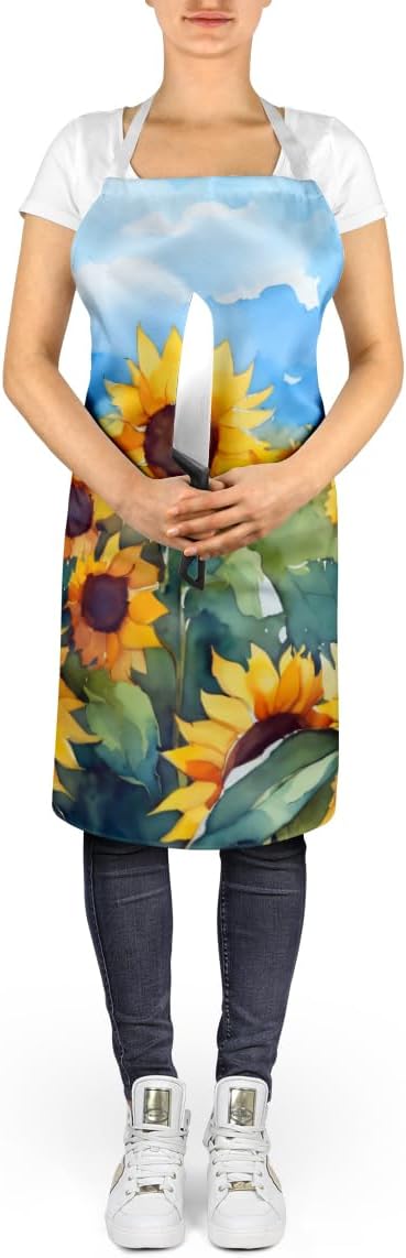 Caroline's Treasures Sunflowers in Watercolor Apron Cooking Kitchen Server Baking Crafts Gardening for Adult Women Men, Unisex, Large, Multicolor