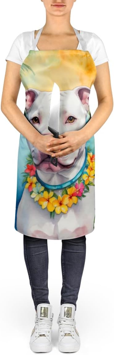 Caroline's Treasures Pit Bull Terrier Luau Apron Cooking Kitchen Server Baking Crafts Gardening for Adult Women Men, Unisex, Large, Multicolor