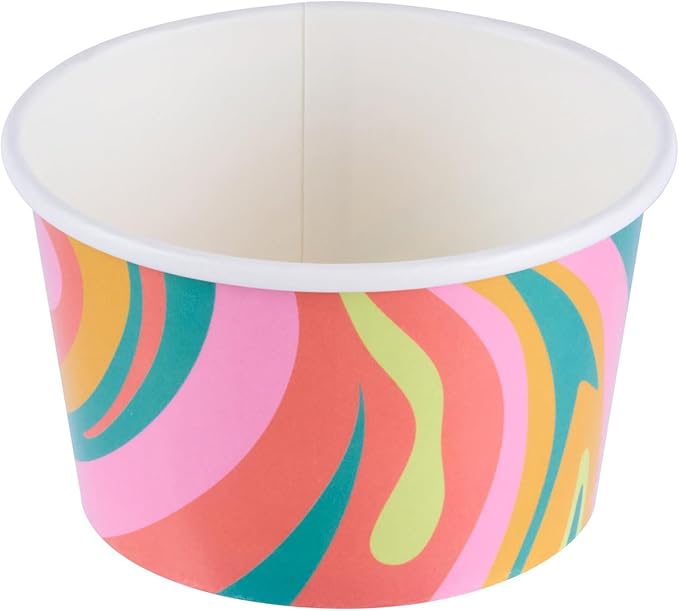 Coppetta 8 Ounce Dessert Cups, 50 Greaseproof Ice Cream Cups - Lids Sold Separately, For Hot And Cold Foods, Psychedelic Sunrise Paper Yogurt Bowls, Disposable, Sturdy - Restaurantware