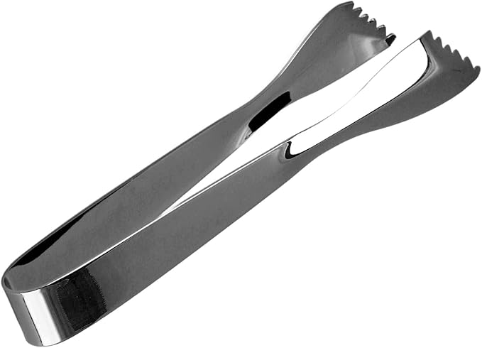 Ice Tongs Food Grade Thicken Stainless Steel Prevents Slipping Sugar Food Tweezers for Home Kitchen Bar Mirror Ice Bucket Party Coffee Bar (Black Plated)
