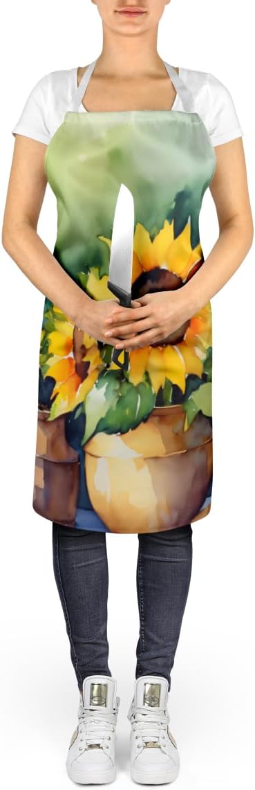 Caroline's Treasures Sunflowers in Watercolor Apron Cooking Kitchen Server Baking Crafts Gardening for Adult Women Men, Unisex, Large, Multicolor
