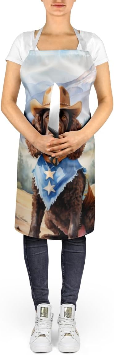 Caroline's Treasures American Water Spaniel Cowboy Welcome Apron Cooking Kitchen Server Baking Crafts Gardening for Adult Women Men, Unisex, Large, Multicolor