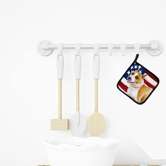Caroline's Treasures BB9644PTHD American Staffordshire Patriotic Pair of Pot Holders Kitchen Heat Resistant Pot Holders Sets Oven Hot Pads for Cooking Baking BBQ, 7 1/2 x 7 1/2