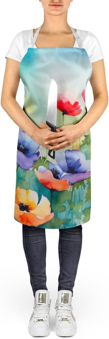 Caroline's Treasures Anemones in Watercolor Apron Cooking Kitchen Server Baking Crafts Gardening for Adult Women Men, Unisex, Large, Multicolor
