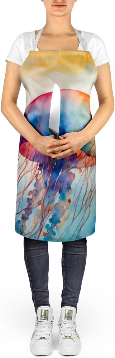 Caroline's Treasures Jellyfish Apron Cooking Kitchen Server Baking Crafts Gardening for Adult Women Men, Unisex, Large, Multicolor