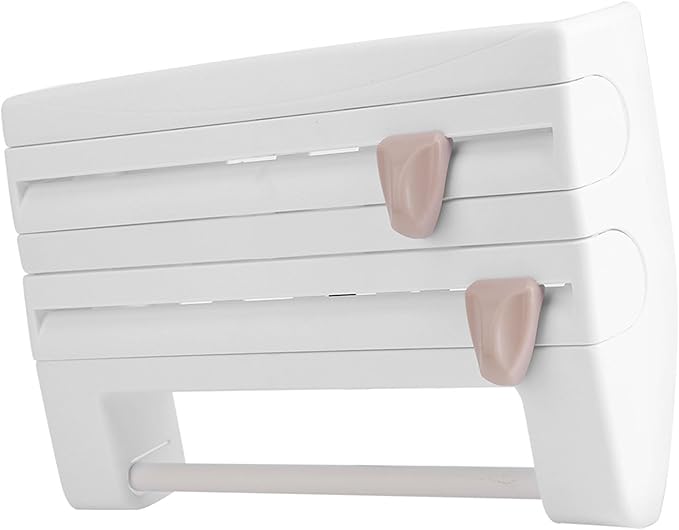 Kitchen Tool Cling Film Cut Wall Mount Storage Rack, Elegant and Convenient Paper Towel Holder for Modern Kitchen, Suitable for Foil Film Storage (White)