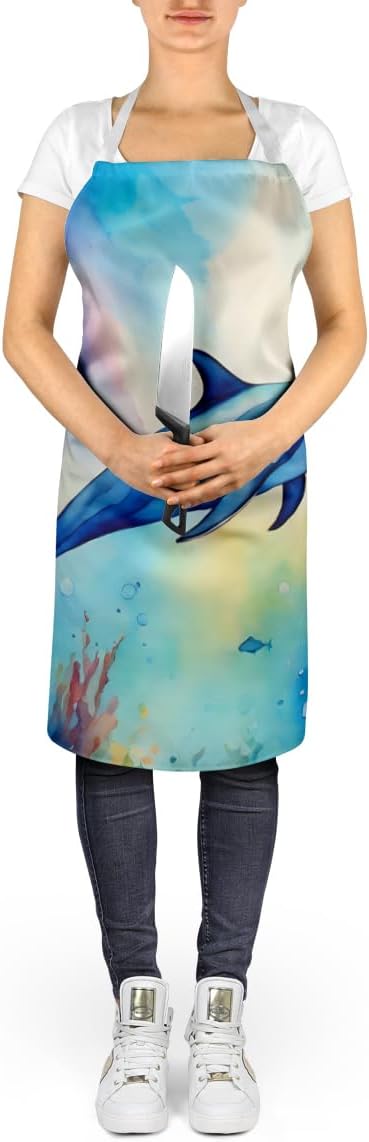 Caroline's Treasures Dolphin Apron Cooking Kitchen Server Baking Crafts Gardening for Adult Women Men, Unisex, Large, Multicolor