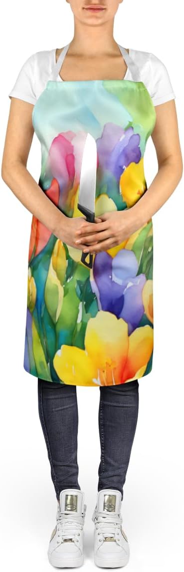 Caroline's Treasures Freesias in Watercolor Apron Cooking Kitchen Server Baking Crafts Gardening for Adult Women Men, Unisex, Large, Multicolor