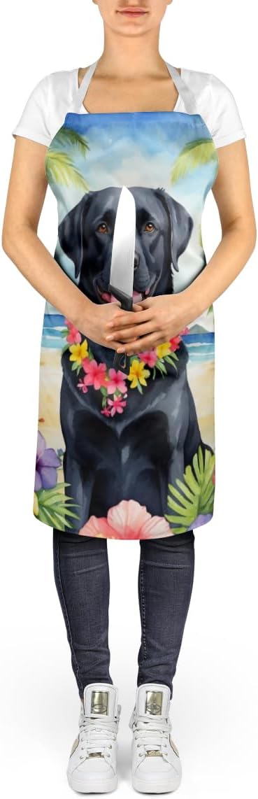 Caroline's Treasures Black Labrador Retriever Luau Apron Cooking Kitchen Server Baking Crafts Gardening for Adult Women Men, Unisex, Large, Multicolor