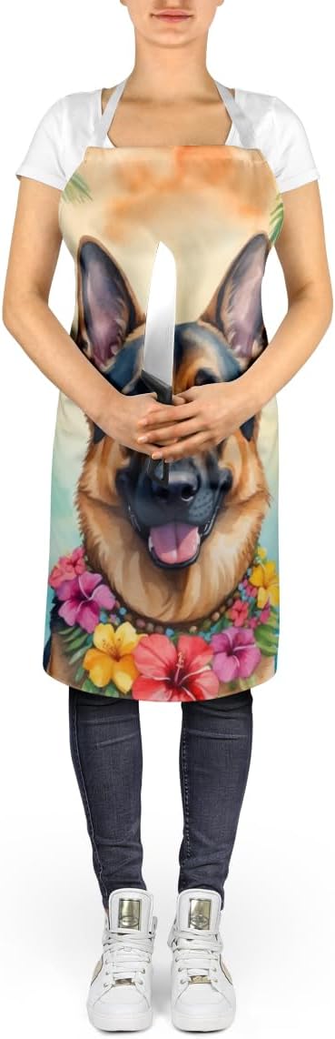 Caroline's Treasures German Shepherd Luau Apron Cooking Kitchen Server Baking Crafts Gardening for Adult Women Men, Unisex, Large, Multicolor