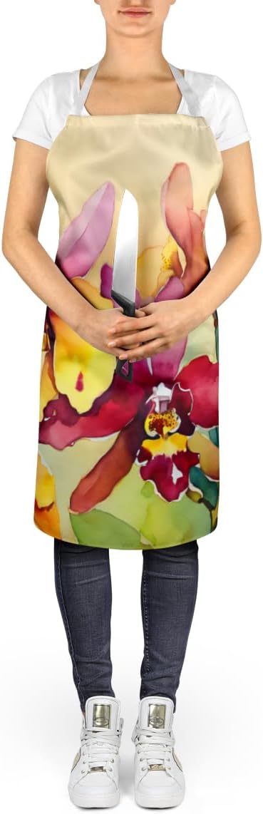 Caroline's Treasures Orchids in Watercolor Apron Cooking Kitchen Server Baking Crafts Gardening for Adult Women Men, Unisex, Large, Multicolor