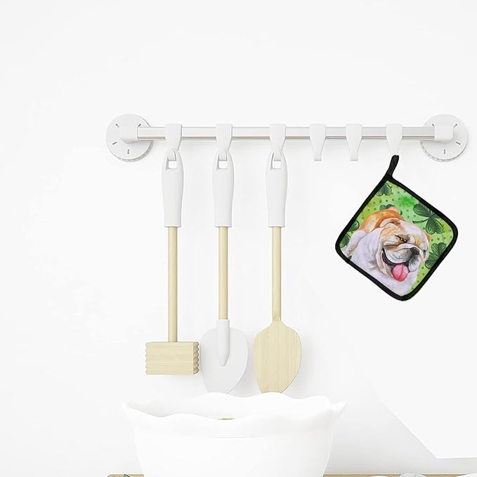 Caroline's Treasures BB9813PTHD English Bulldog St Patrick's Pair of Pot Holders, Green Kitchen Heat Resistant Pot Holders Sets Oven Hot Pads for Cooking Baking BBQ, 7 1/2 x 7 1/2