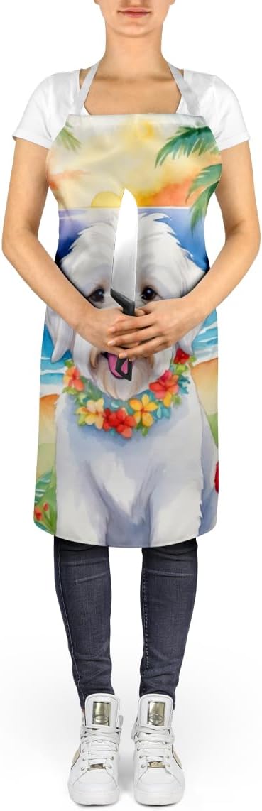 Caroline's Treasures Coton de Tulear Luau Apron Cooking Kitchen Server Baking Crafts Gardening for Adult Women Men, Unisex, Large, Multicolor
