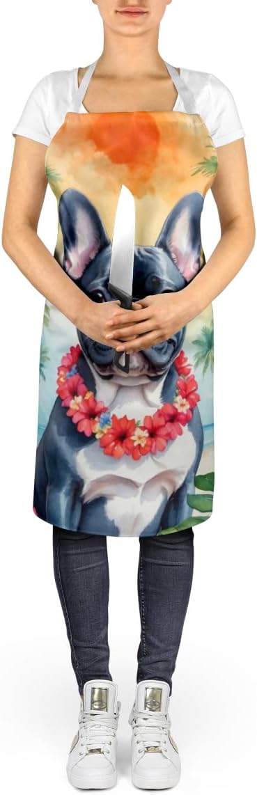 Caroline's Treasures French Bulldog Luau Apron Cooking Kitchen Server Baking Crafts Gardening for Adult Women Men, Unisex, Large, Multicolor