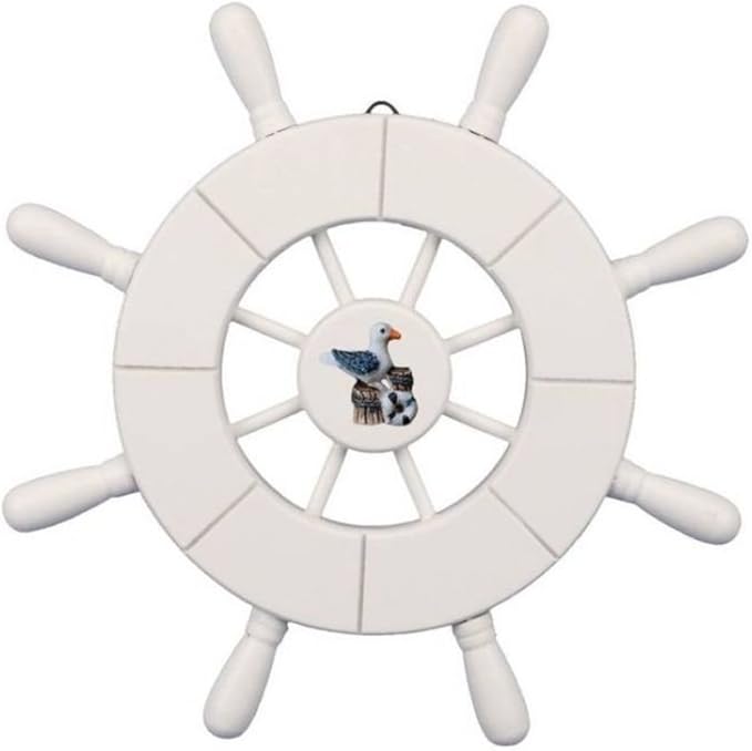 Hampton Nautical Wheel-9-101-seagull Decorative Ship Wheel with Seagull, 9", White