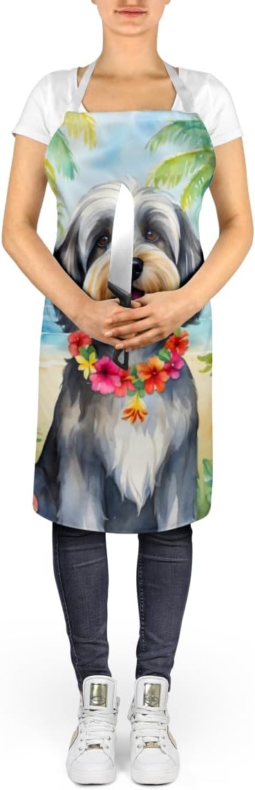 Caroline's Treasures Tibetan Terrier Luau Apron Cooking Kitchen Server Baking Crafts Gardening for Adult Women Men, Unisex, Large, Multicolor