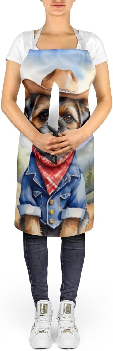 Caroline's Treasures Border Terrier Cowboy Welcome Apron Cooking Kitchen Server Baking Crafts Gardening for Adult Women Men, Unisex, Large, Multicolor