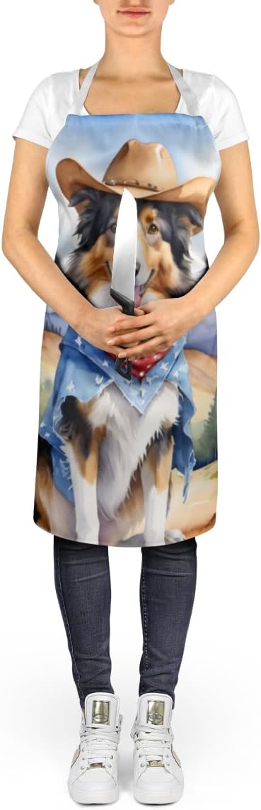 Caroline's Treasures Collie Cowboy Welcome Apron Cooking Kitchen Server Baking Crafts Gardening for Adult Women Men, Unisex, Large, Multicolor