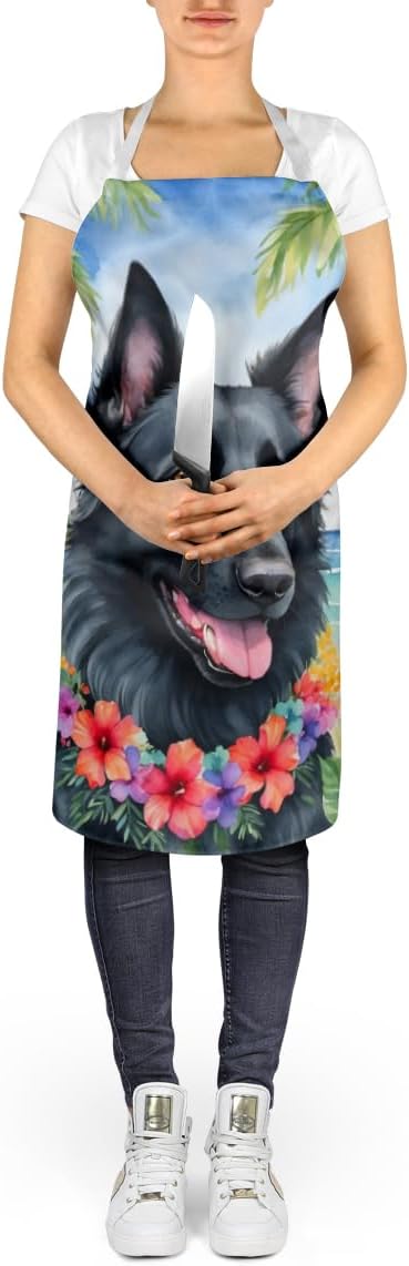 Caroline's Treasures Belgian Sheepdog Luau Apron Cooking Kitchen Server Baking Crafts Gardening for Adult Women Men, Unisex, Large, Multicolor