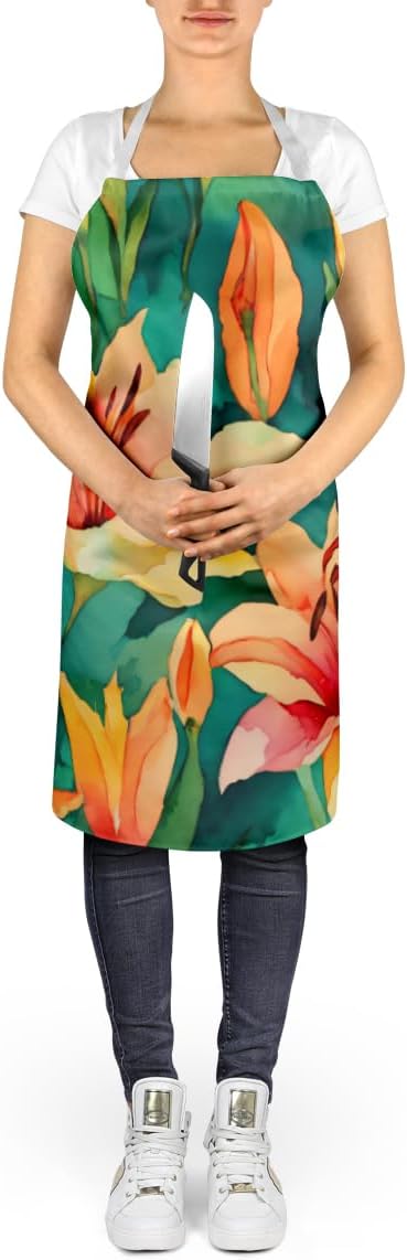 Caroline's Treasures Lilies in Watercolor Apron Cooking Kitchen Server Baking Crafts Gardening for Adult Women Men, Unisex, Large, Multicolor