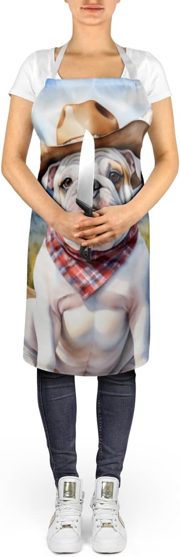 Caroline's Treasures English Bulldog Cowboy Welcome Apron Cooking Kitchen Server Baking Crafts Gardening for Adult Women Men, Unisex, Large, Multicolor