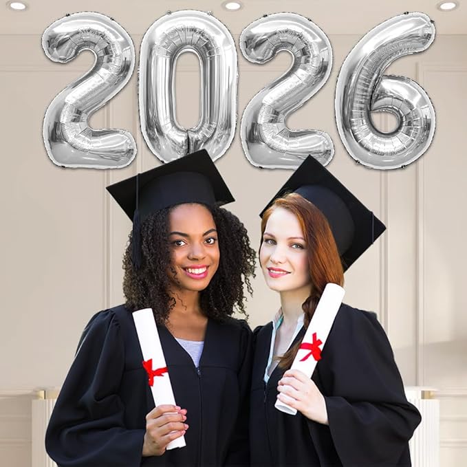 2026 Balloons 40 Inch 2026 Balloon Numbers Silver for New Years Decorations New Years Balloons for Graduation Nye Decoration Mylar Foil 20 26 Globos De Año Nuevo for Graduation Silver Party Supplies