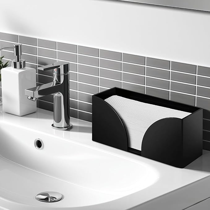 2 Pcs Black Acrylic Paper Towel Dispensers for Countertops, Paper Towel Organizers for Kitchen & Office