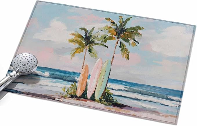 Area Rug 2x3ft, Summer Blue Ocean Surfboard Washable Rugs for Living Room Bedroom, Tropical Plant Palm Tree Soft Non-Slip Area Rugs Rectangle Floor Carpet for Dining Room