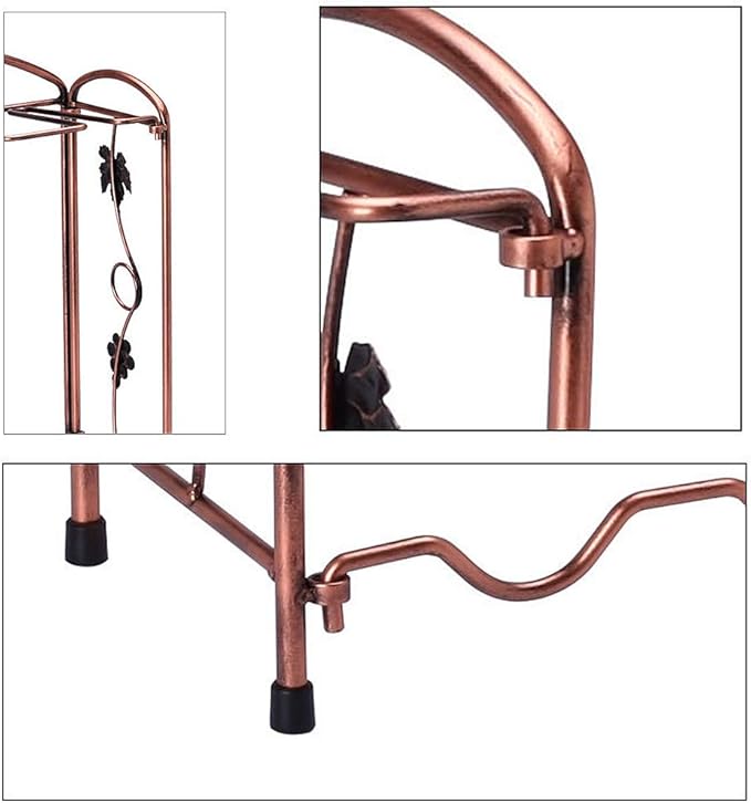 Wine Glass Rack Copper Wine Rack Metal Freestanding Baroque Retro Design Desktop Goblet Rack Bottles Glass Holder for Kitchen Bar Pub