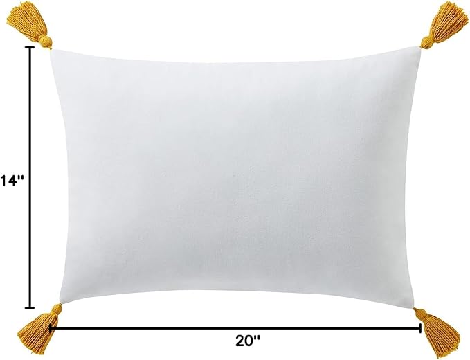 Indigo Ink - Decorative Pillow, Tufted Stripe Pillow with Tassels, Throw Pillows for Couch or Bed, Boho Home Decor, 14" x 20" (Tufted Medallion Collection, Grey/Yellow)