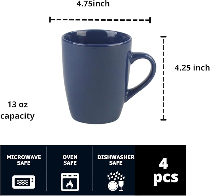 10 Strawberry Street Coupe Stoneware Set of 4 Coffee Mugs, Cobalt Blue